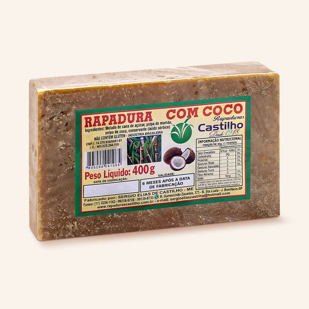 Rapadura com Coco Castilho (Pacote 400g